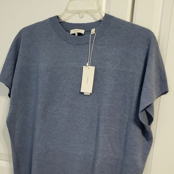 VINCE NWT CASHMERE WOMEN'S RIBBED TRIM TANK TOP LIGHT  BLUE TOP BLOUSE - Large - Picture 5 of 12